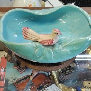 McCoy Turquoise and Pink Bird Dish